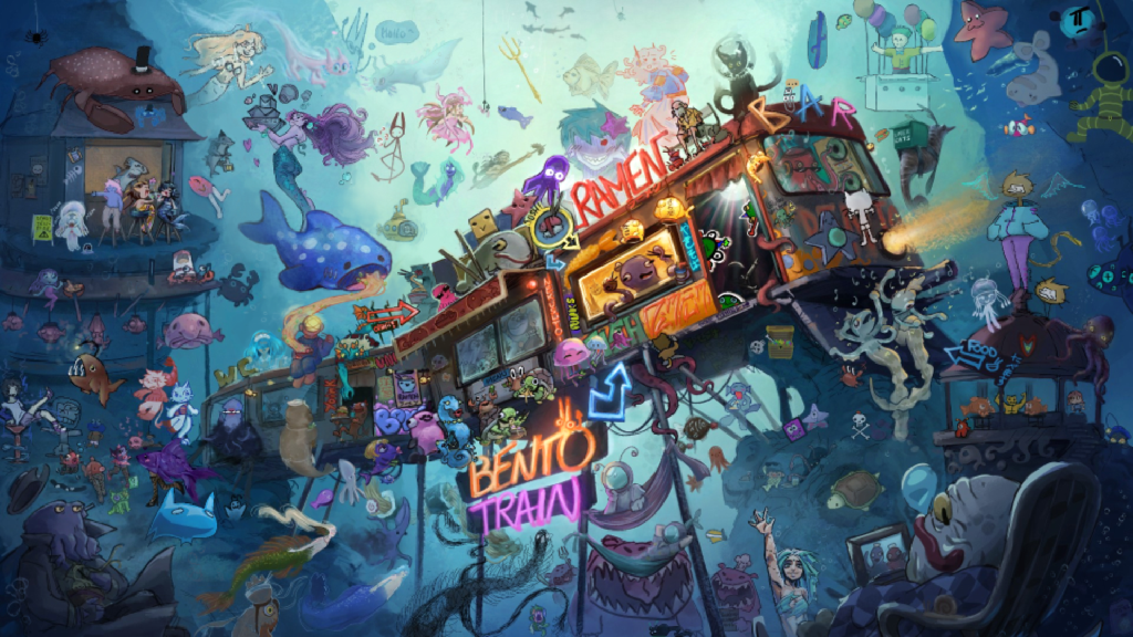 BENTO TRAIN, an Art Jam piece painted together by 151 artists in Magma