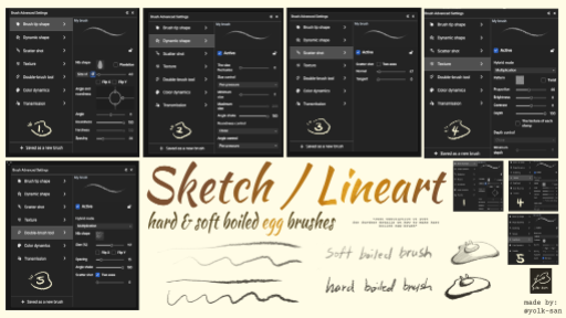 hard & soft boiled egg lineart Brushes – 黄身yolk-san(🫪)