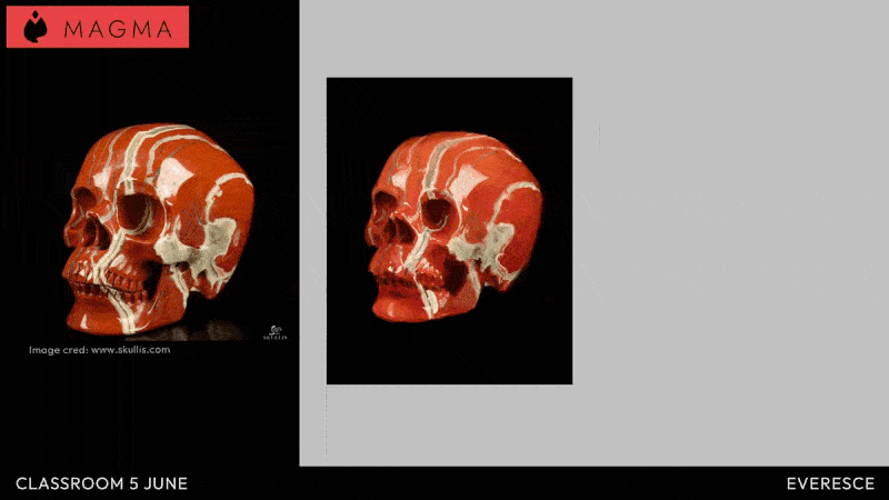 A GIF of the red jasper skulls painted by our Classroom participants