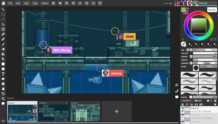 screenshots of artists working on Planet Cube game level in Magma collaborative app