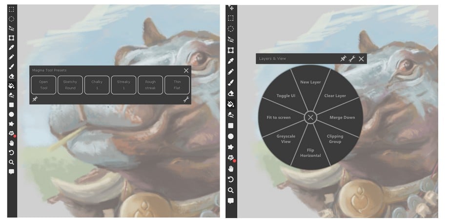 Screenshots of the custom on-screen menus that you can create in your Wacom Tablet Properties application.