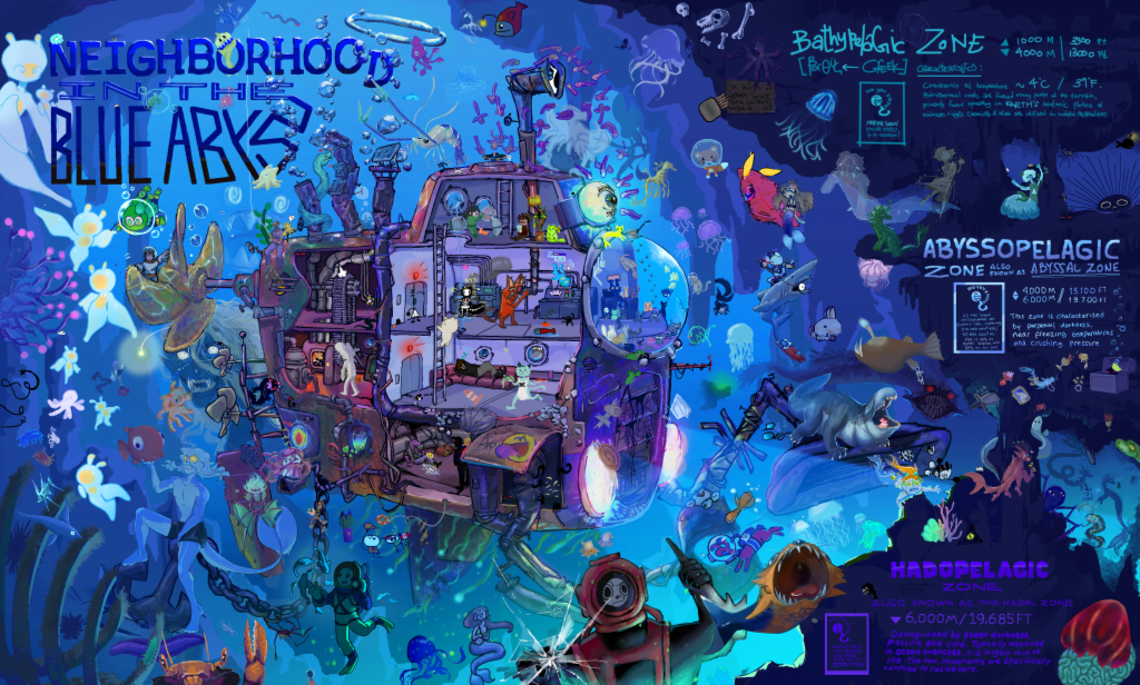 Deep Sea Expedition, an Art Jam piece painted together by 90 artists in Magma